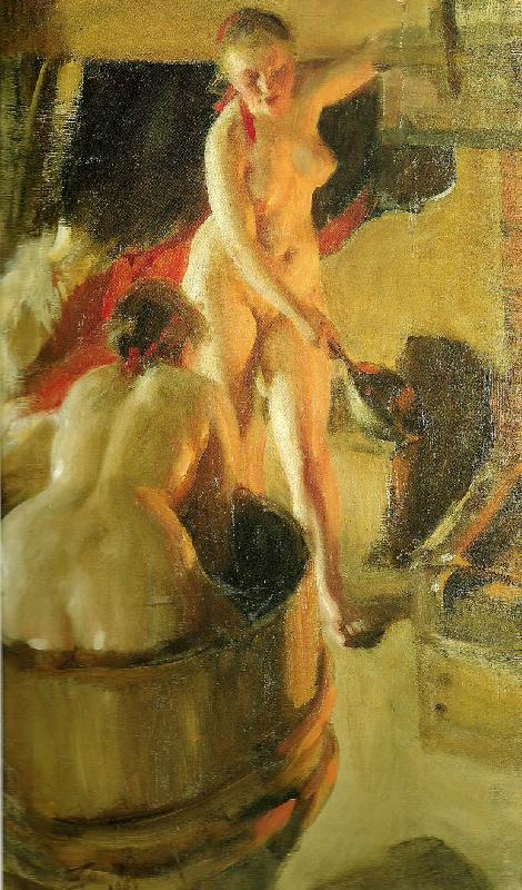 Anders Zorn badande kullor i bastun Sweden oil painting art